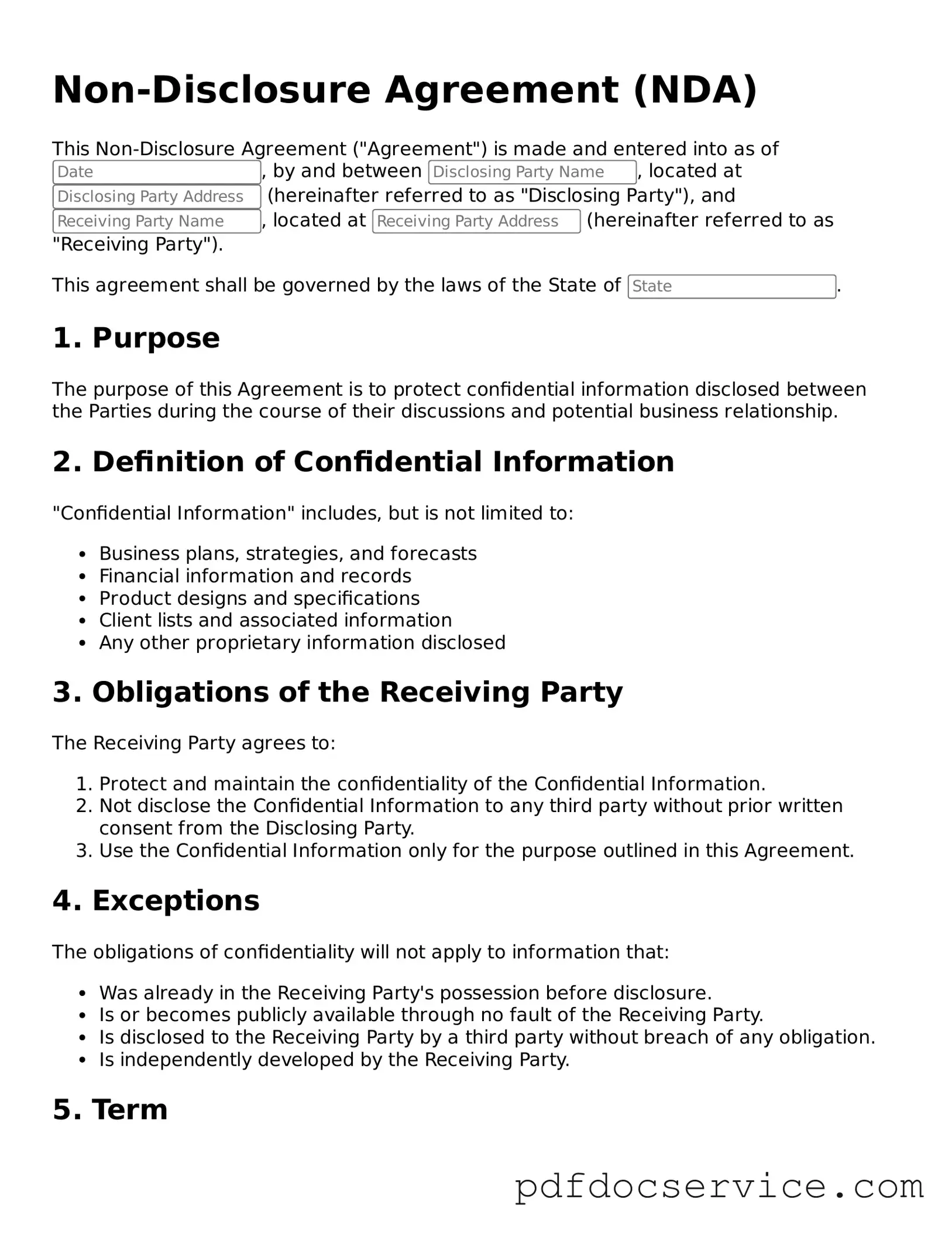 Blank Non-disclosure Agreement Form