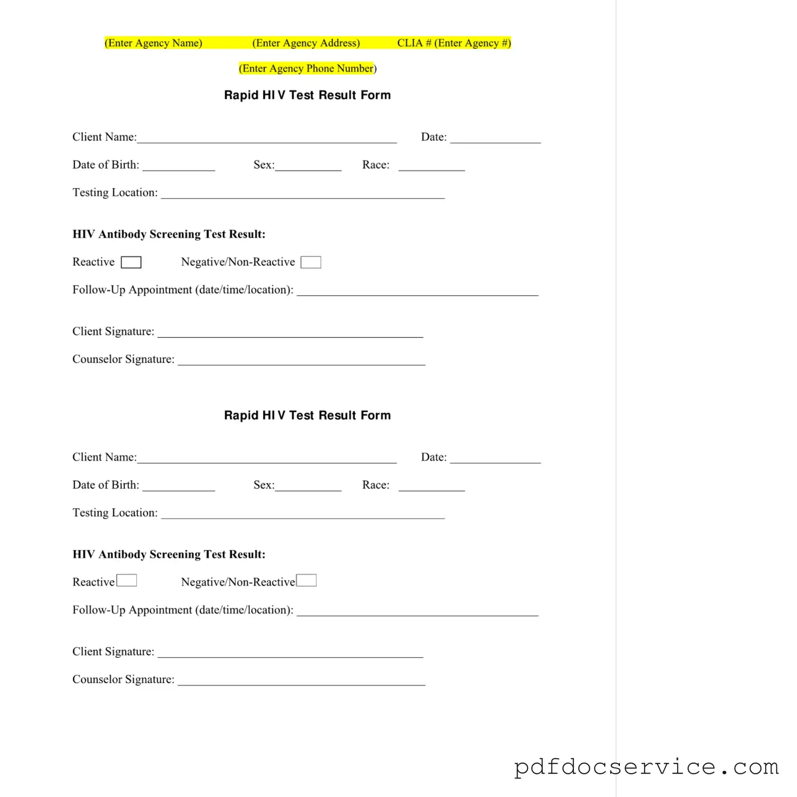 Fill Your Negative Hiv Test Form