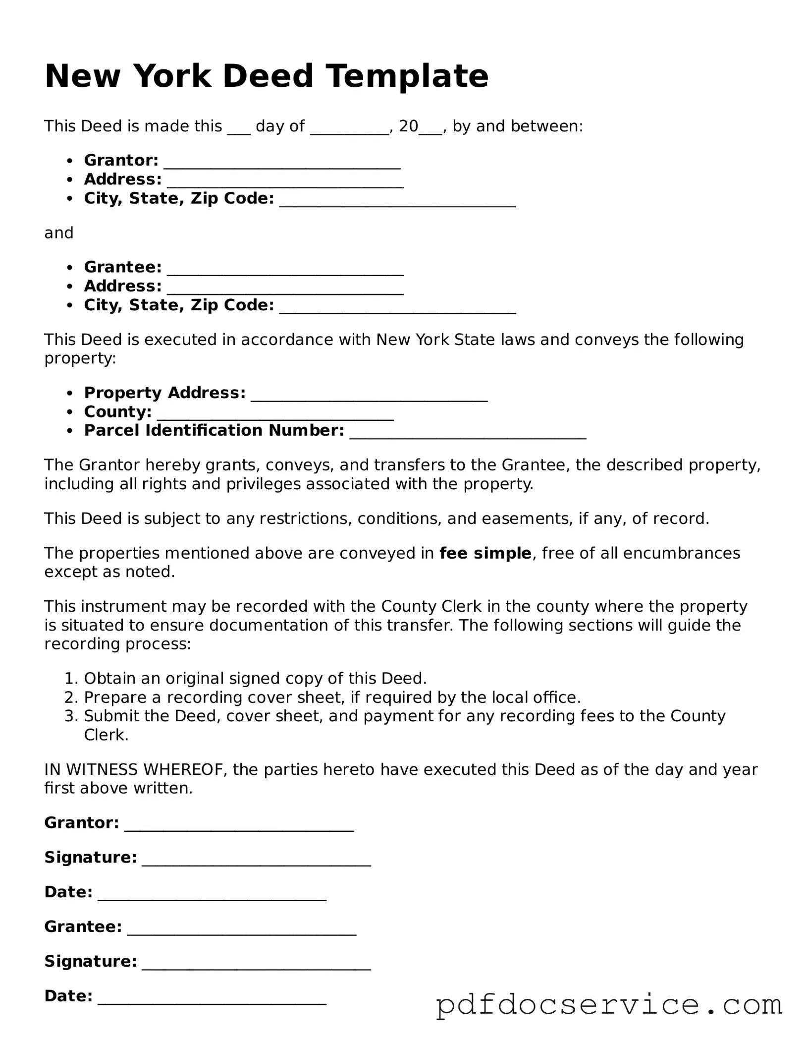 Printable  Deed Template for New York