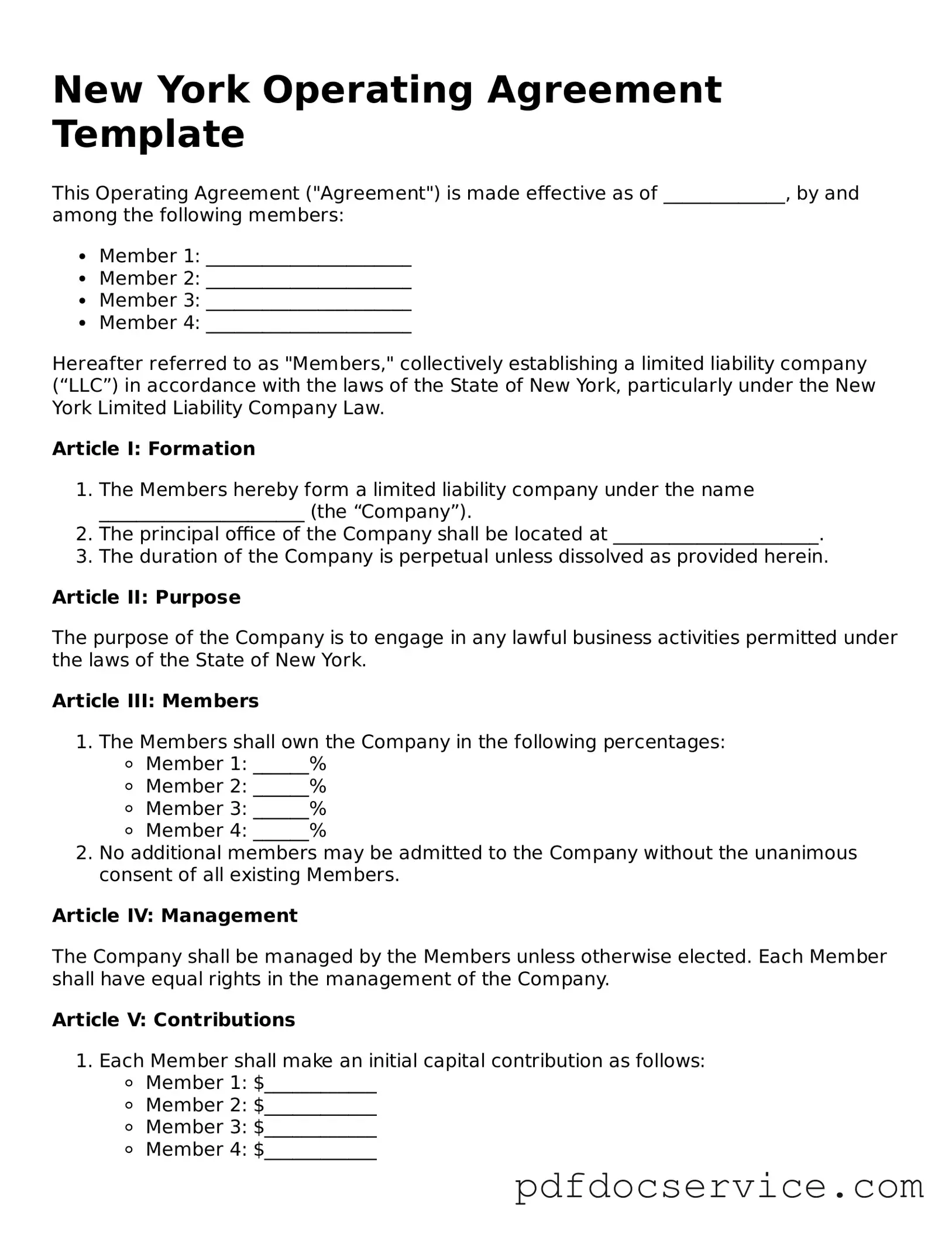 Printable  Operating Agreement Template for New York