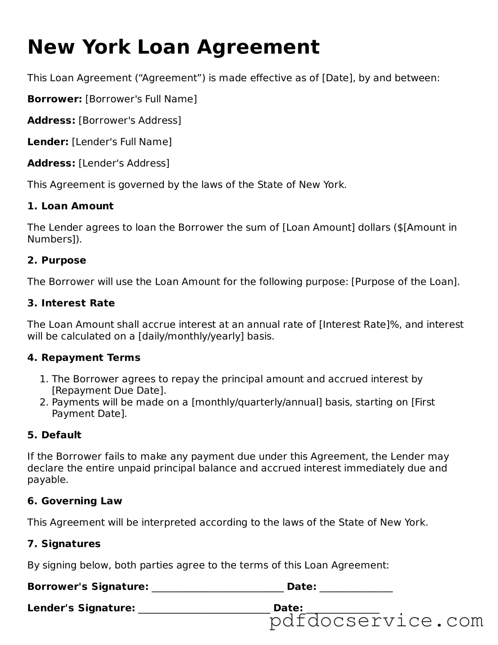 Printable  Loan Agreement Template for New York