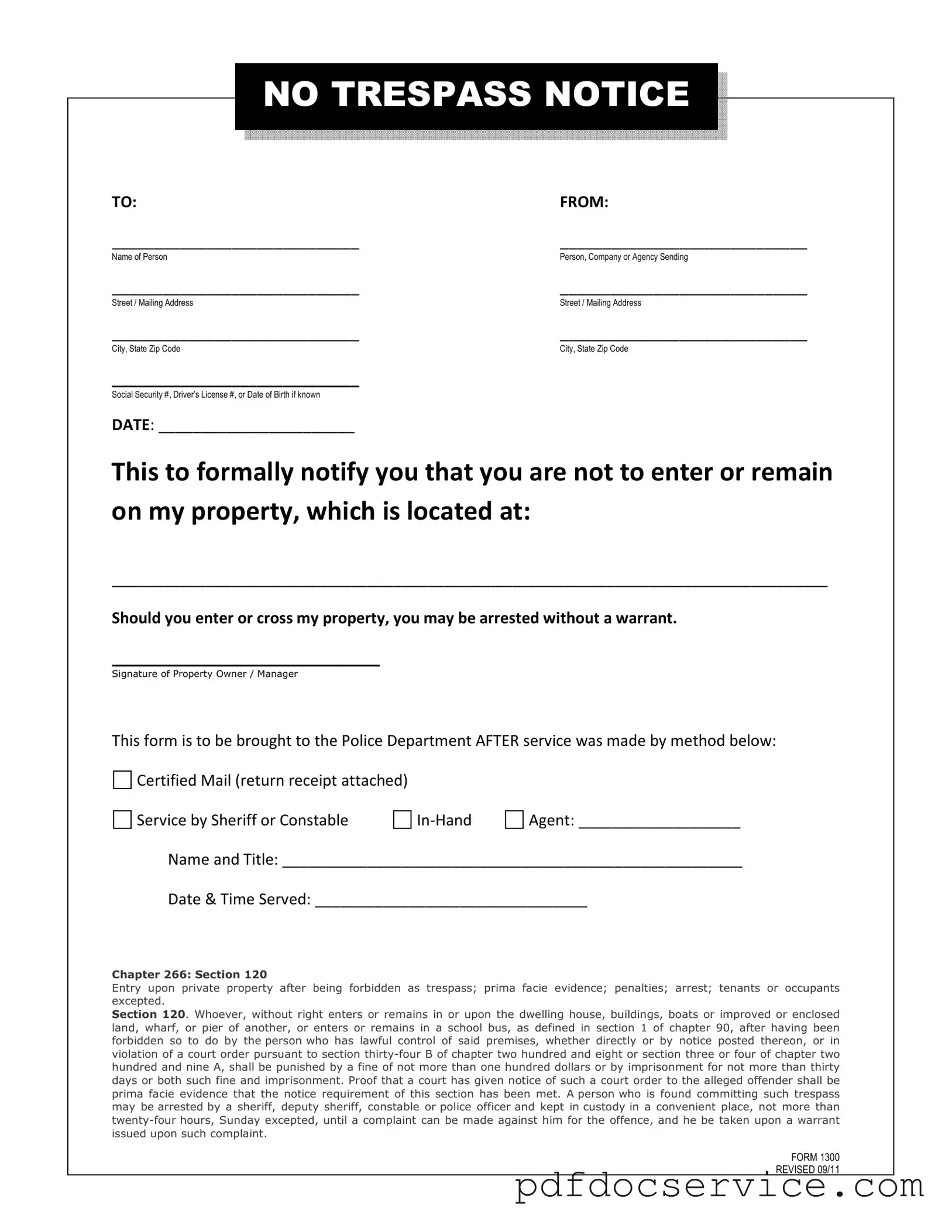 Fill Your No Trespassing Letter Form