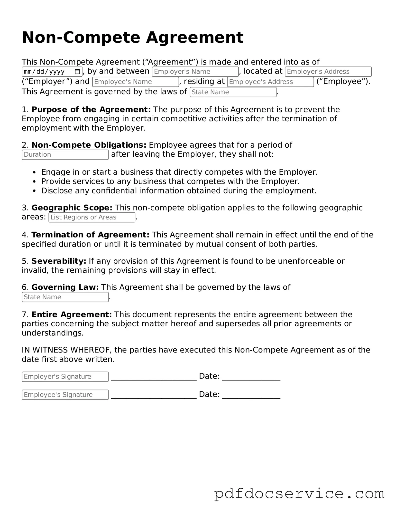 Blank Non-compete Agreement Form