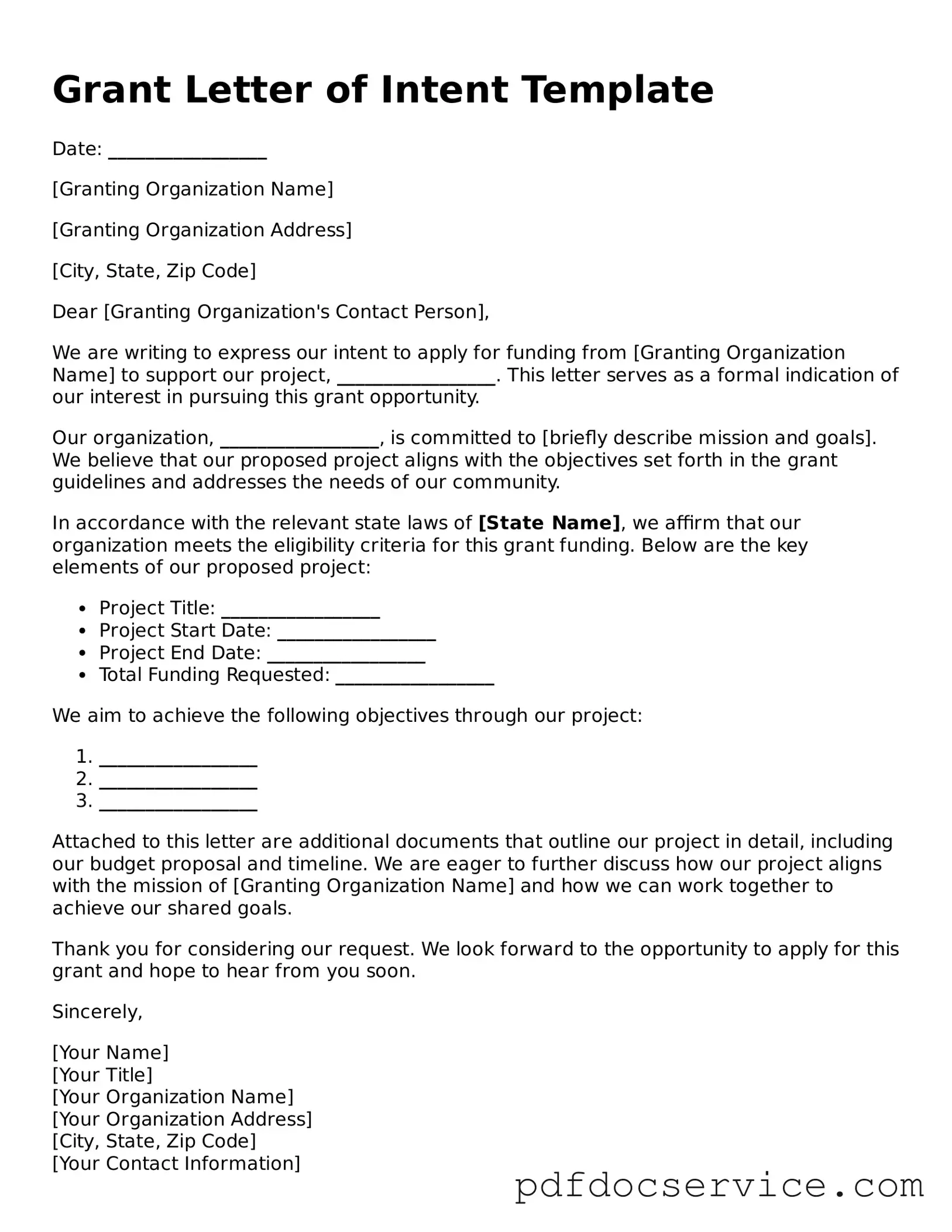 Blank Grant Letter of Intent Form