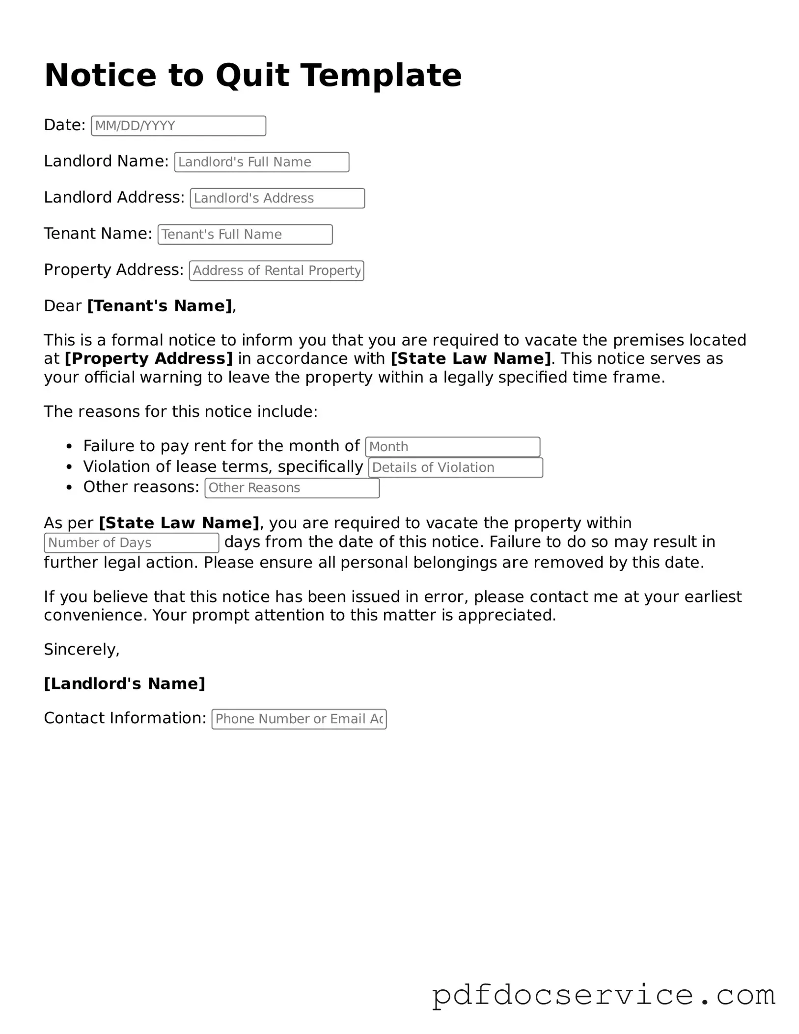 Blank Notice to Quit Form