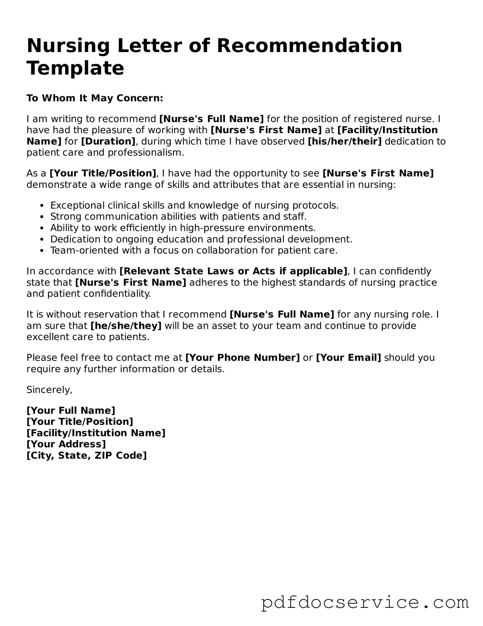 Blank Nursing Letter of Recommendation Form