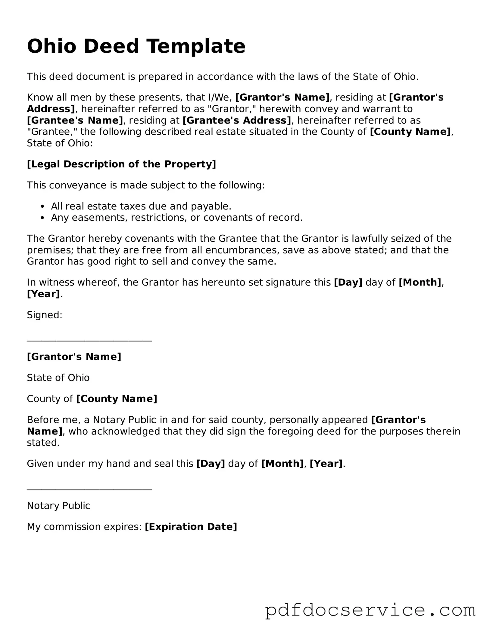 Printable  Deed Template for Ohio