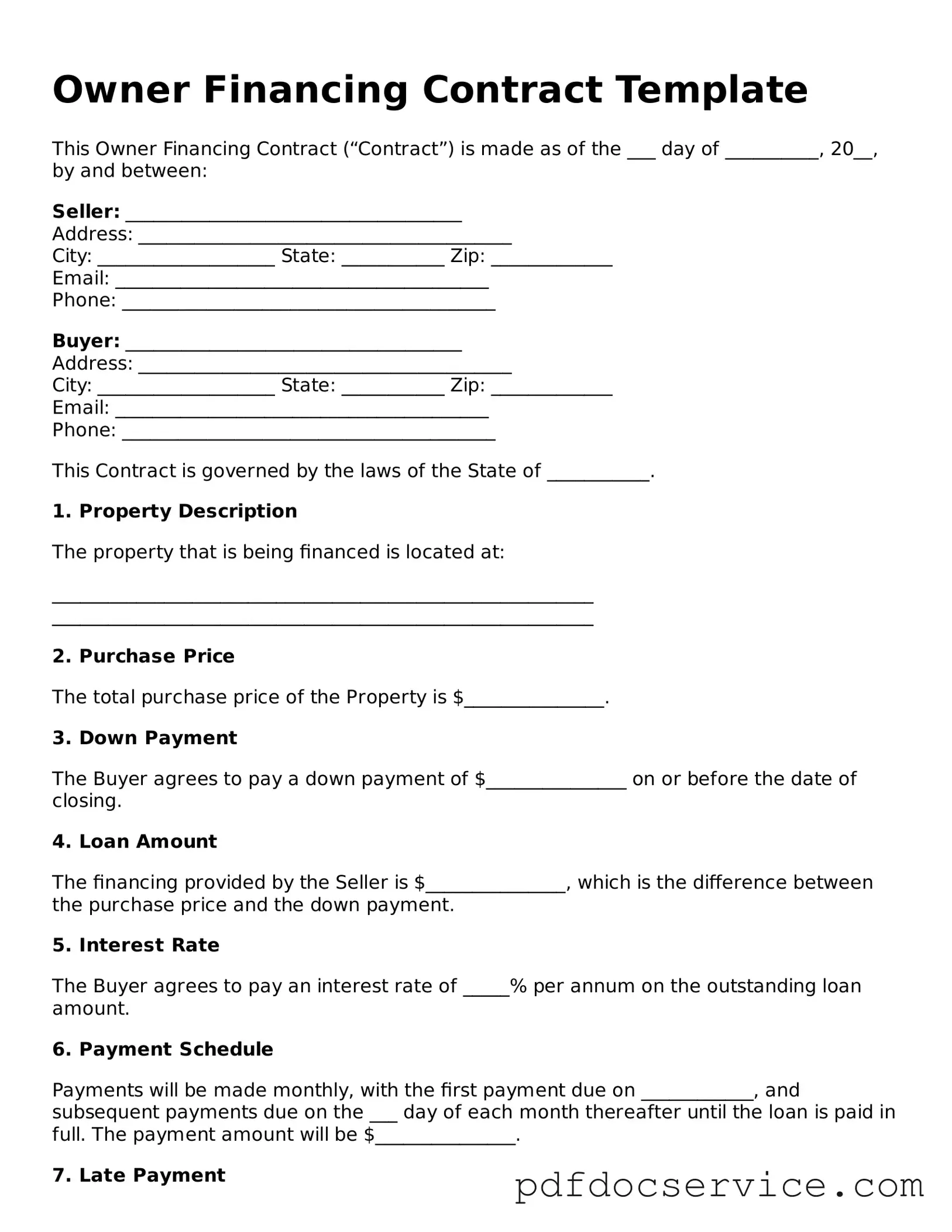 Blank Owner Financing Contract Form