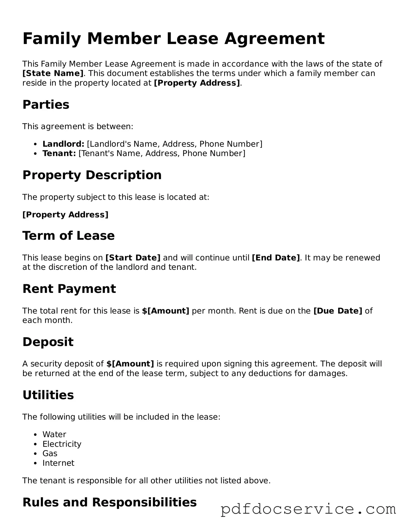 Blank Family Member Lease Agreement Form