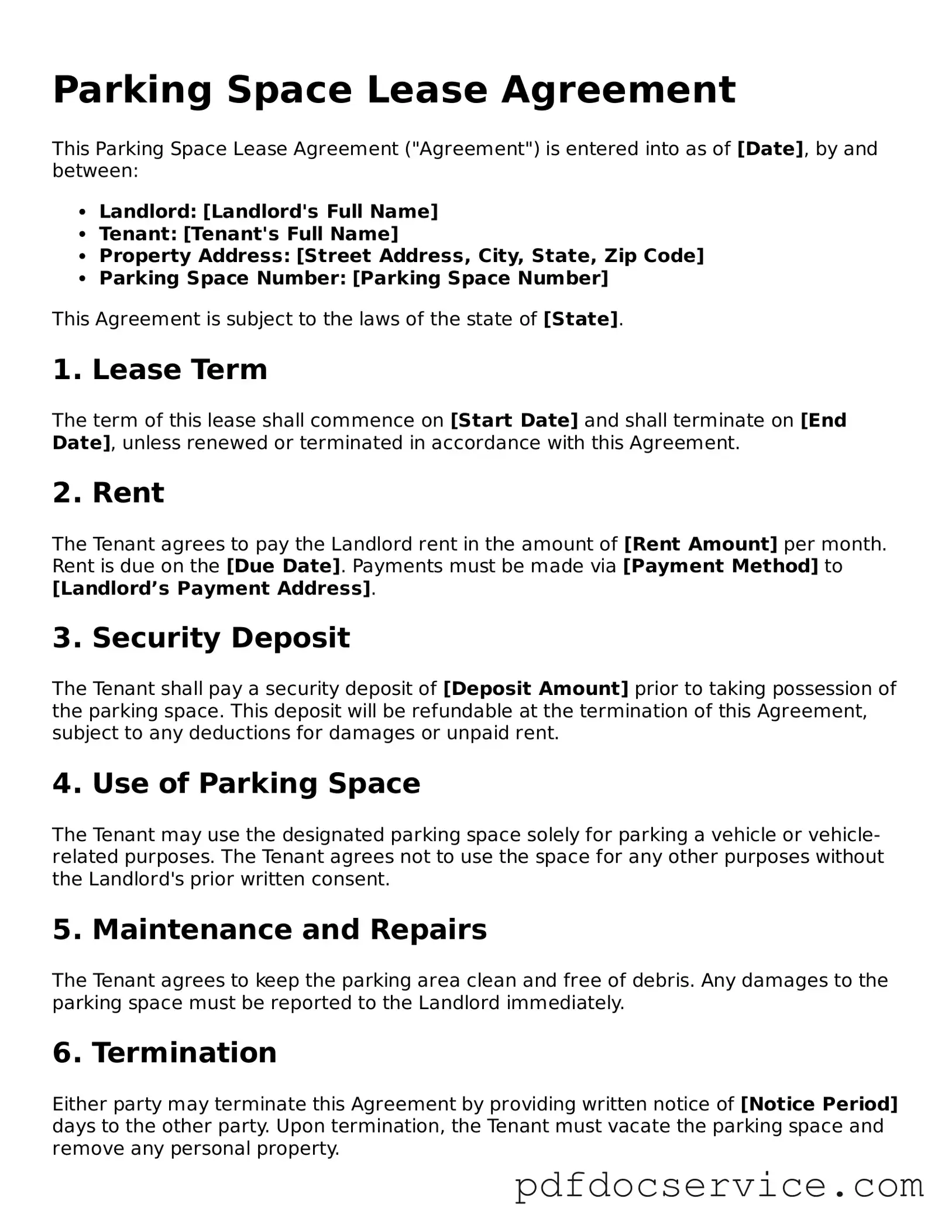 Blank Parking Space Lease Agreement Form
