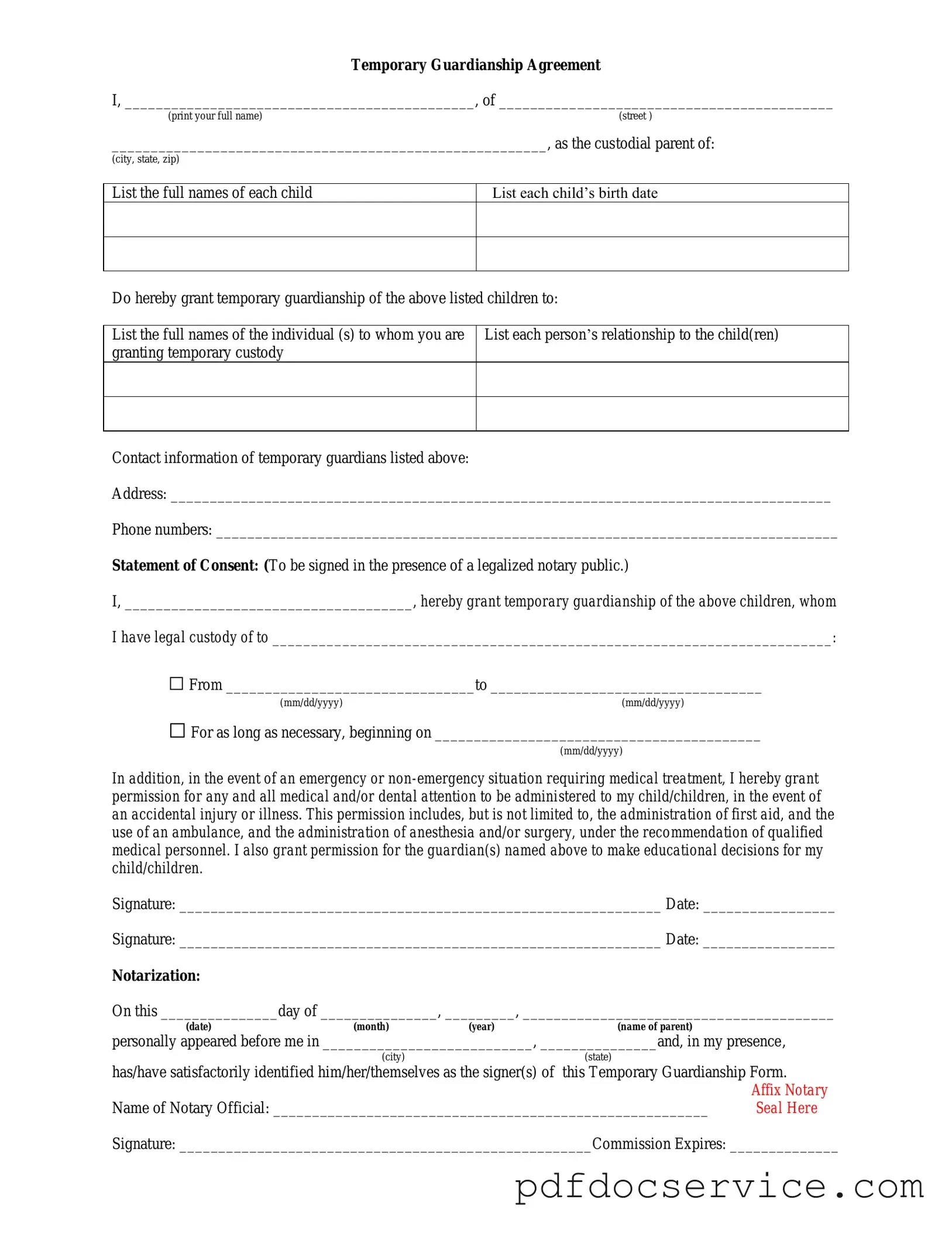 Fill Your Temporary Custody Form