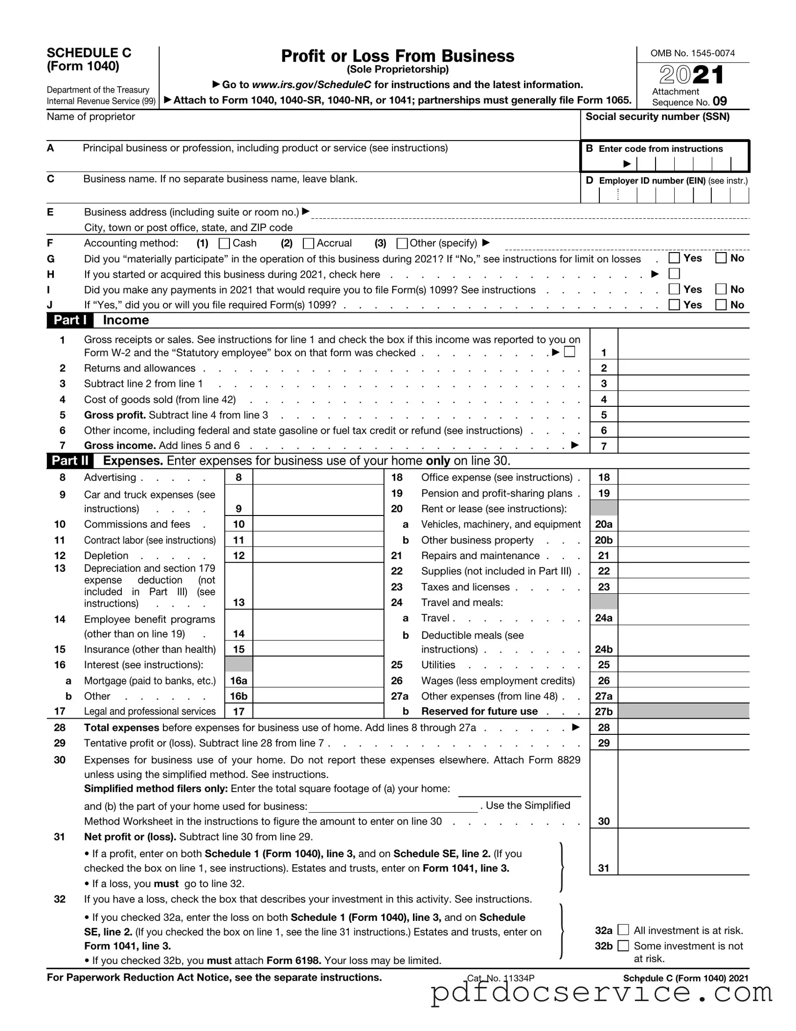 Fill Your IRS Schedule C 1040 Form