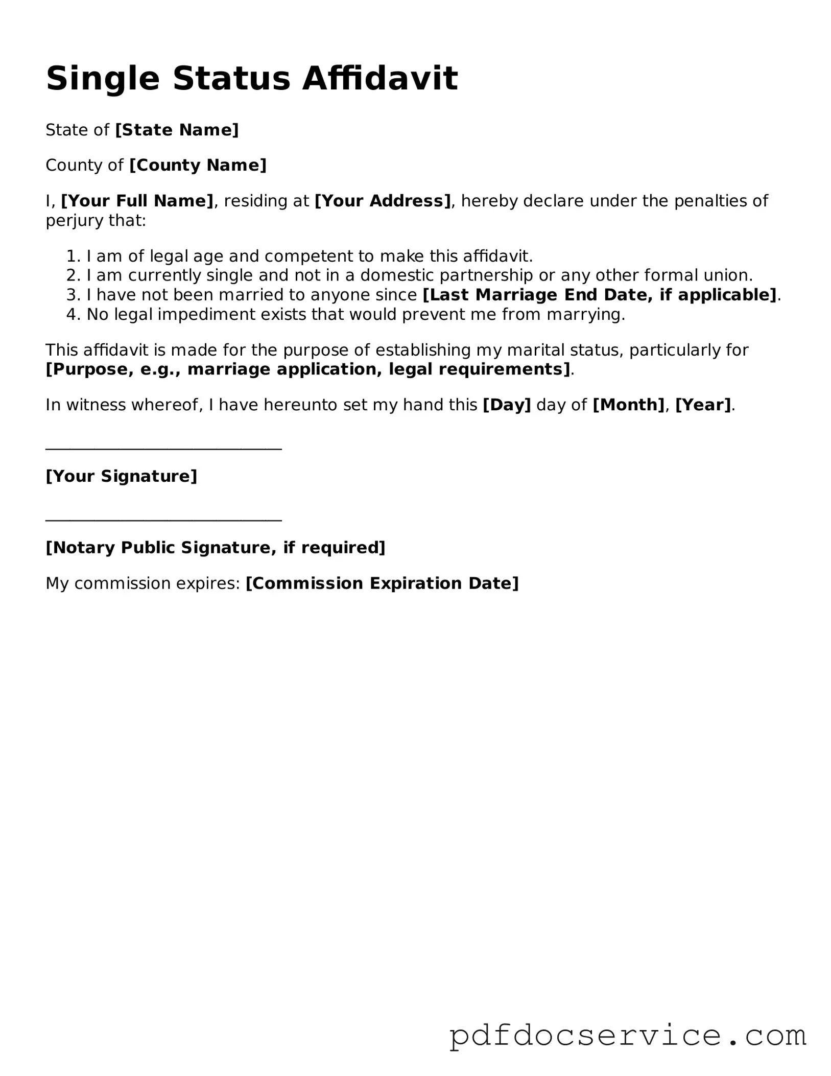 Blank Single Status Affidavit Form