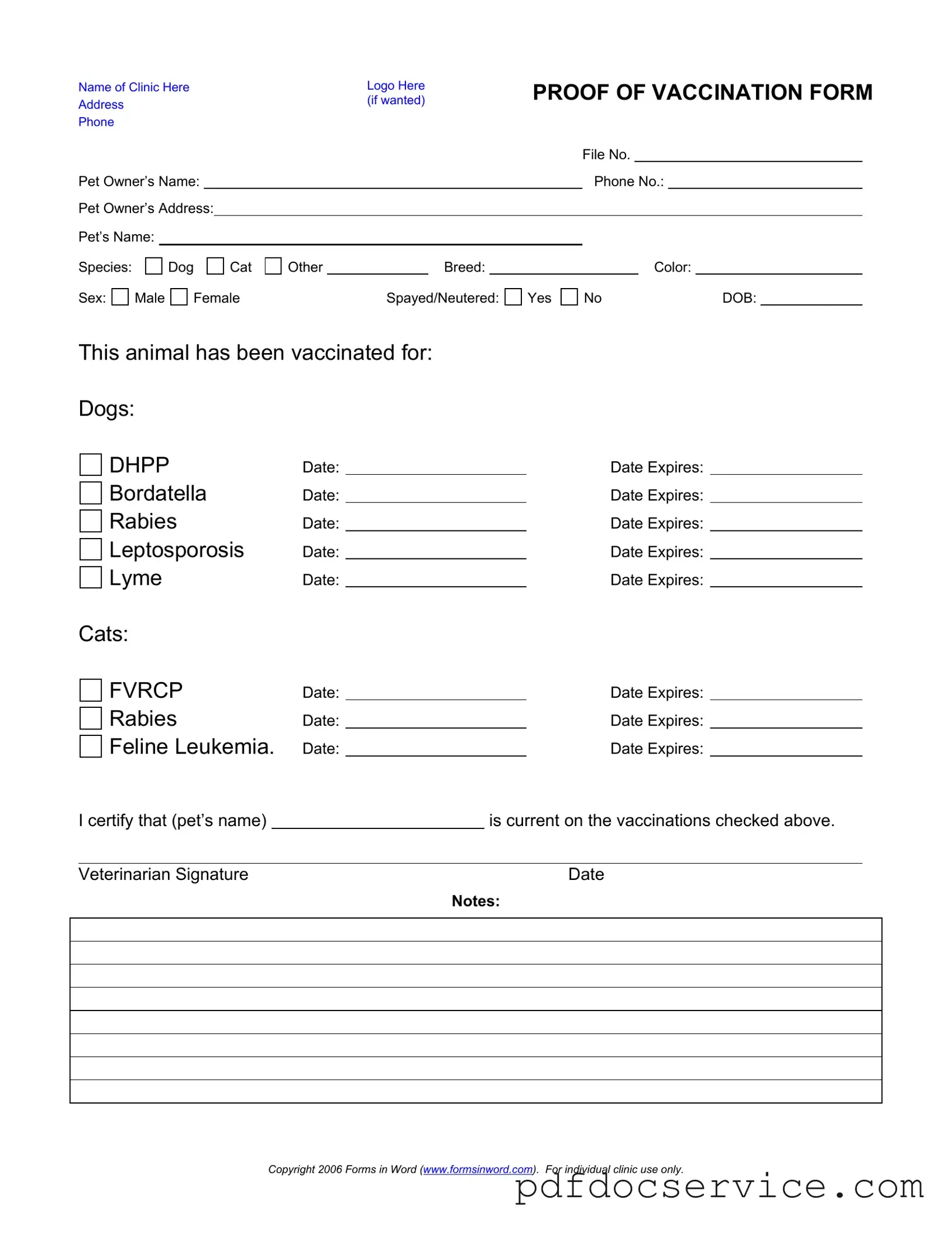Fill Your Proof Of Vaccination Dog Form