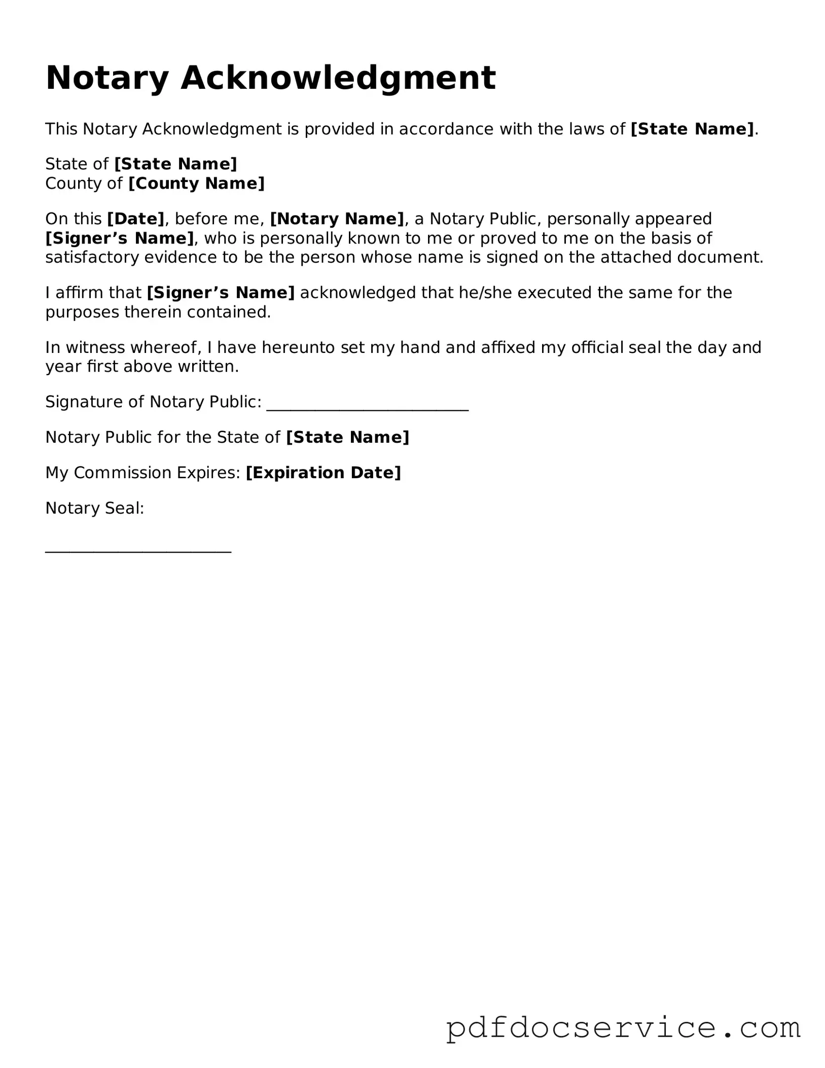 Blank Notary Acknowledgement Form