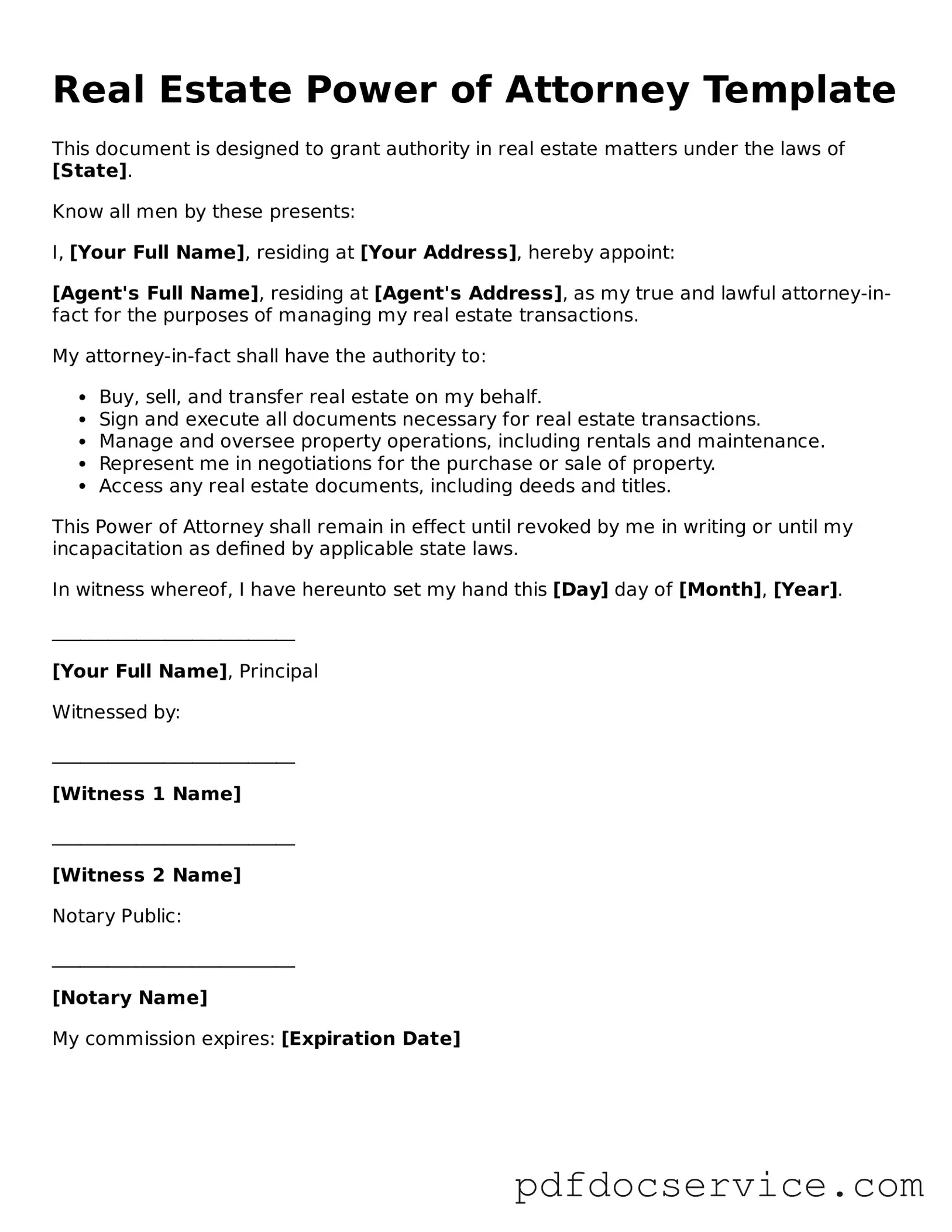 Blank Real Estate Power of Attorney Form