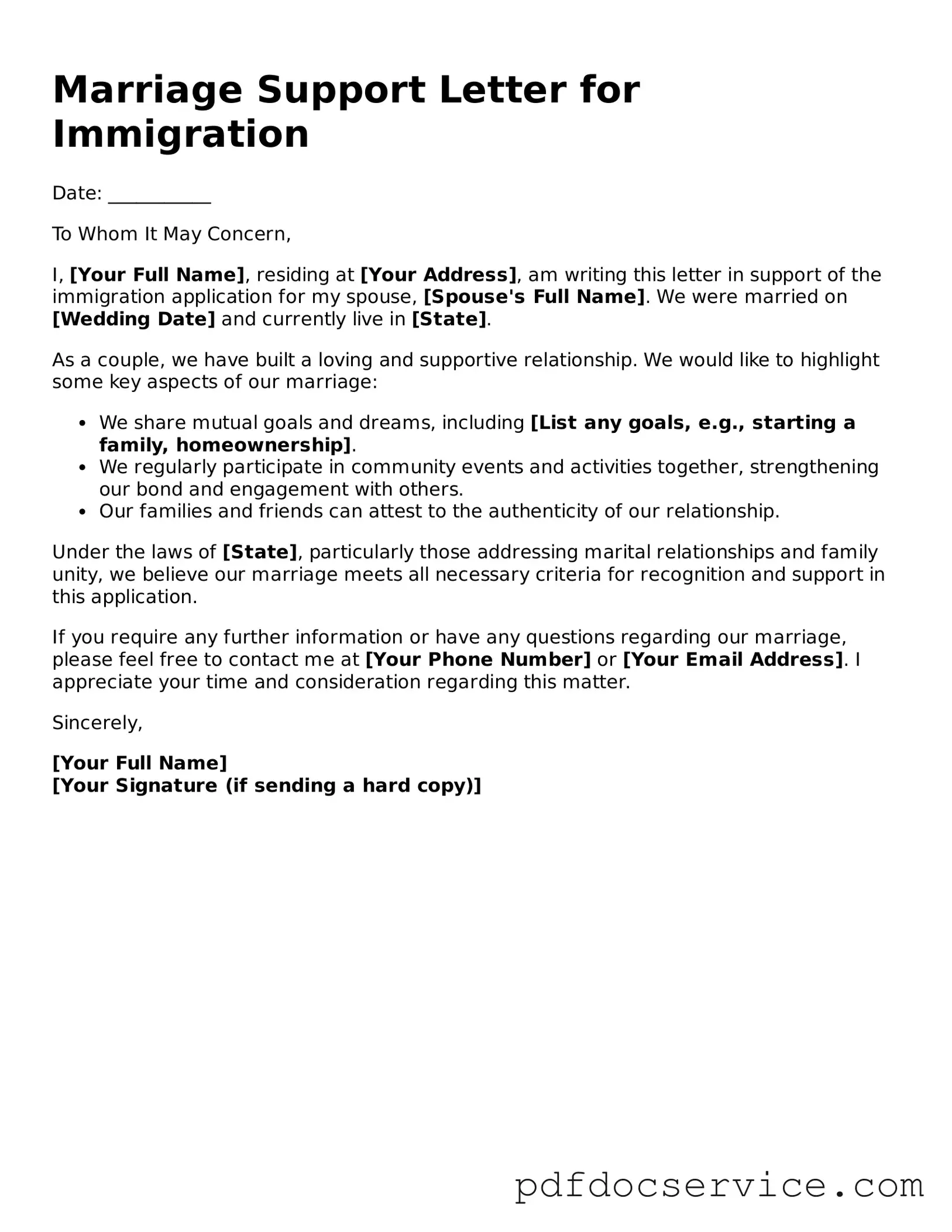Blank Marriage Support Letter for Immigration Form