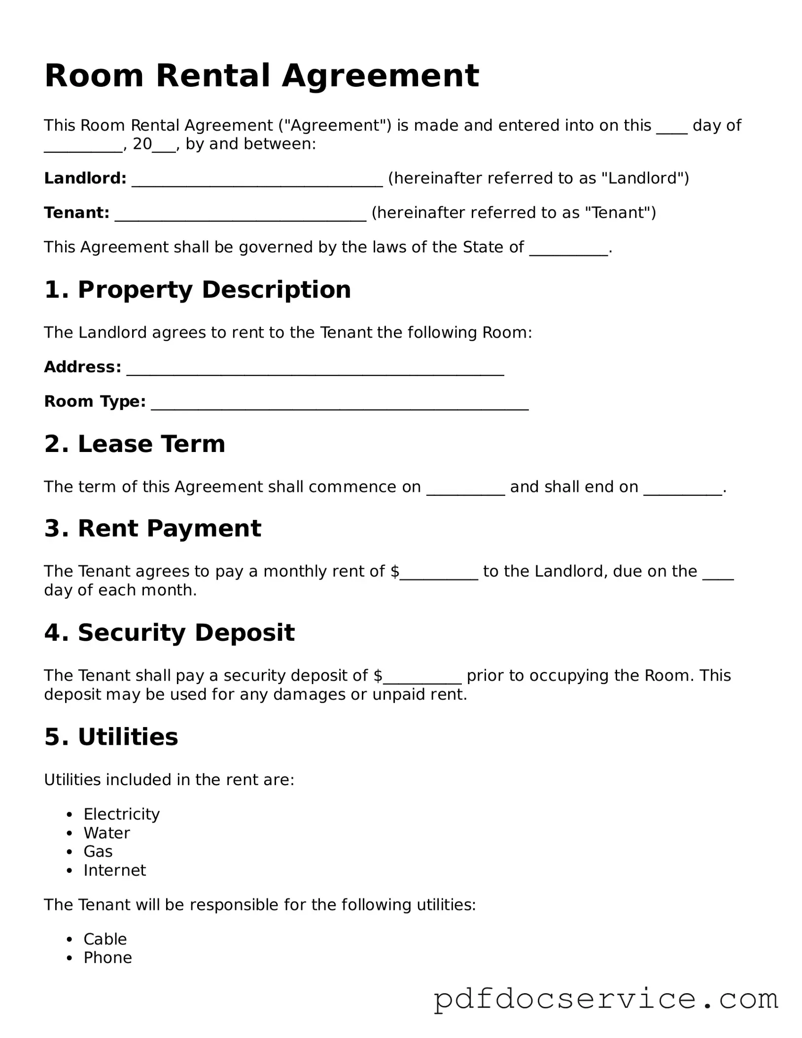 Blank Room Rental Agreement Form