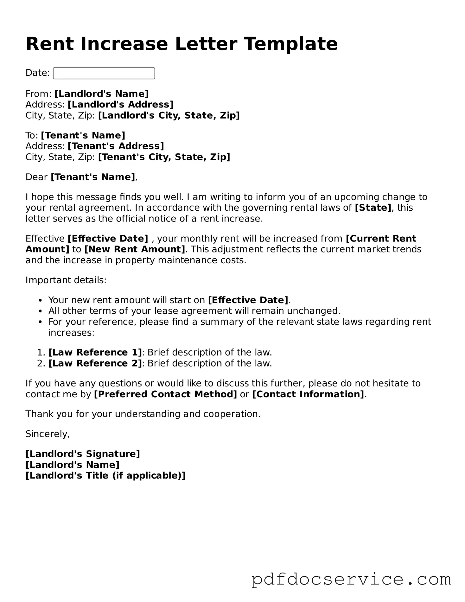 Blank Rent Increase Letter Form