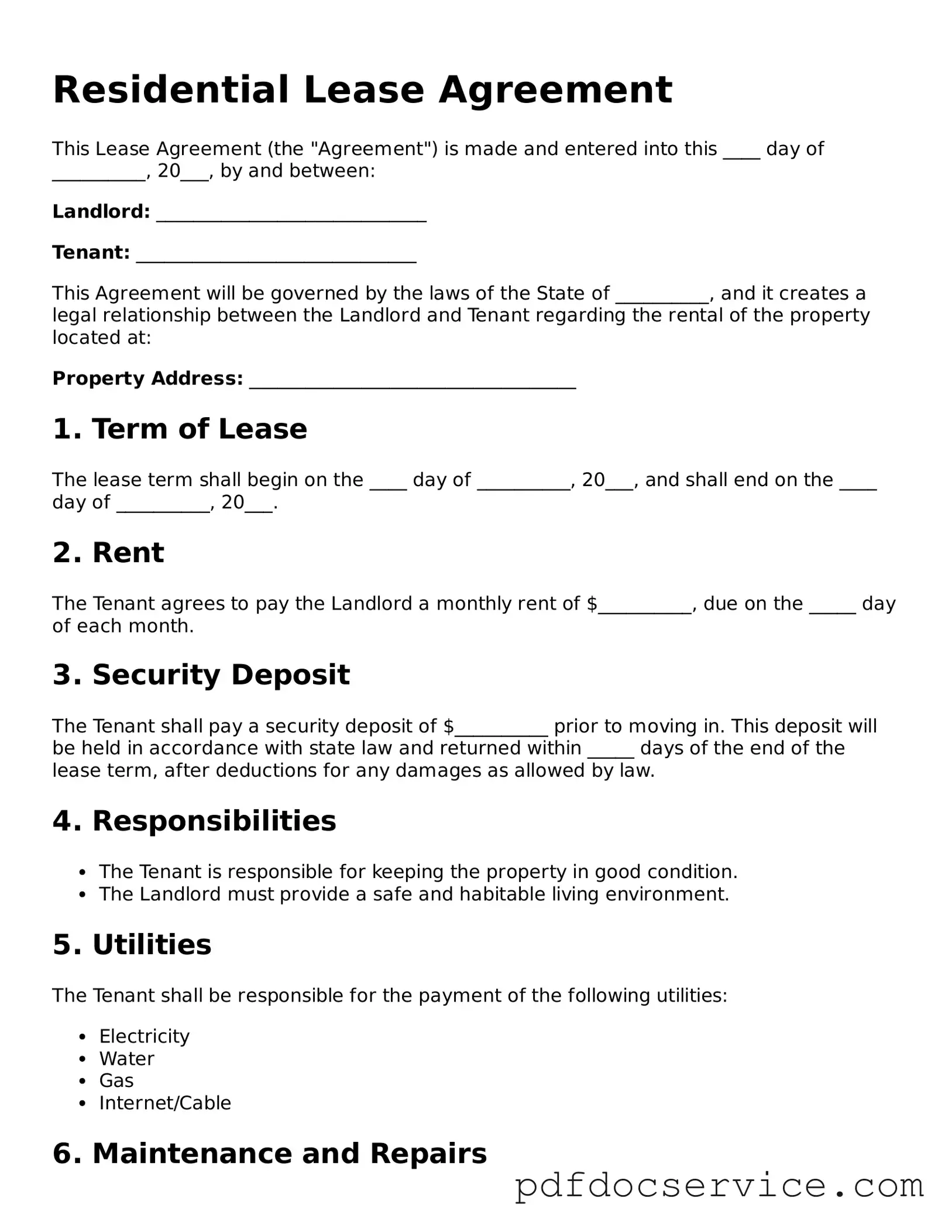 Blank Lease Agreement Form