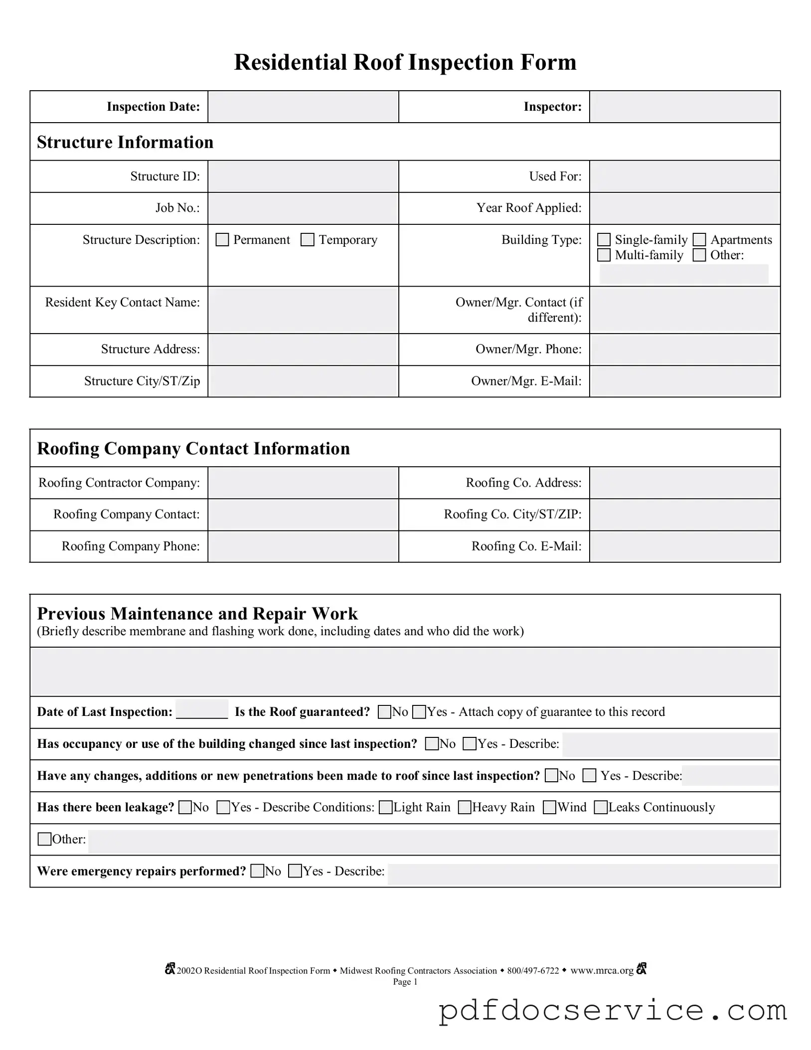 Fill Your Roof Inspection Form