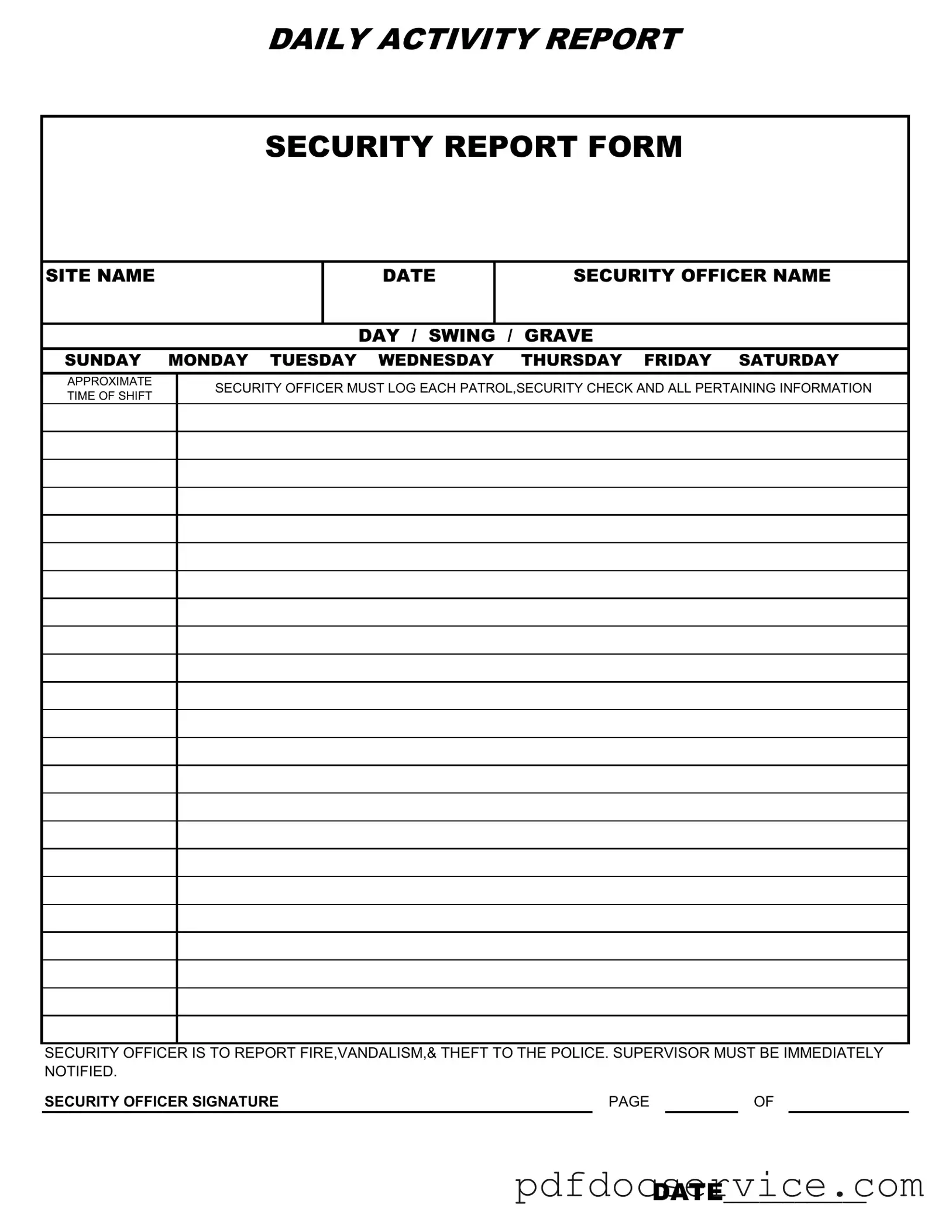 Fill Your Security Guard Daily Report Sample Form