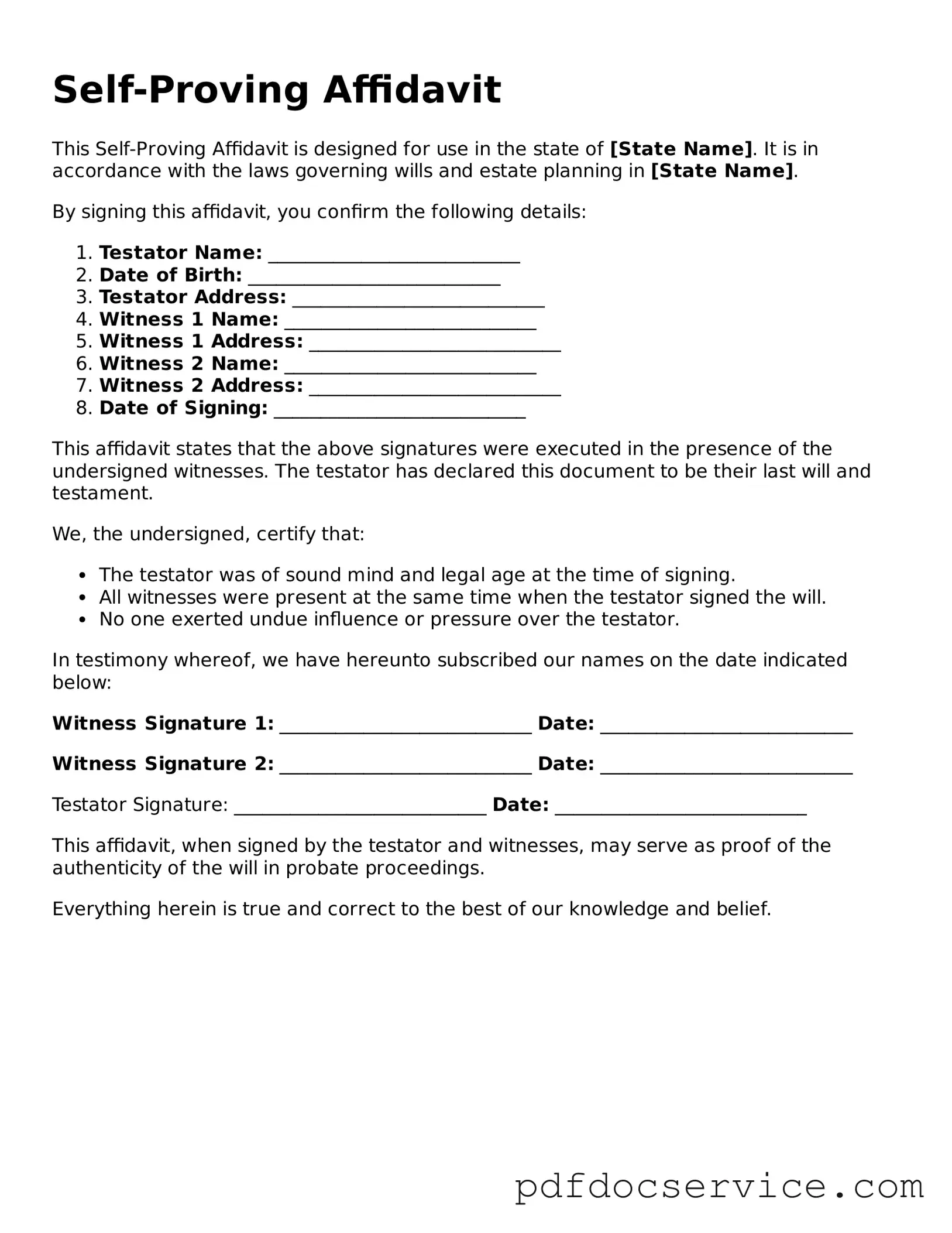 Blank Self-Proving Affidavit Form
