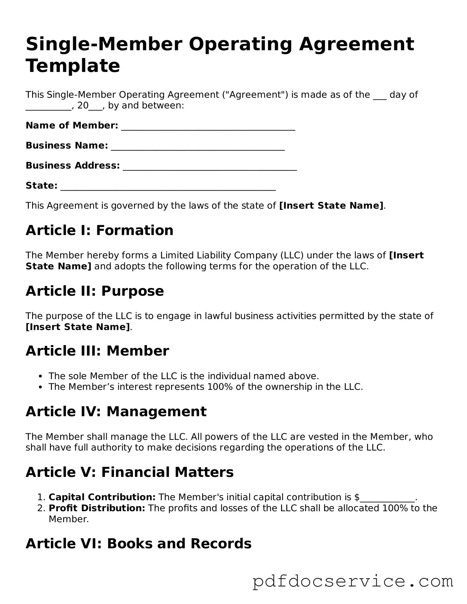 Blank Single-Member Operating Agreement Form