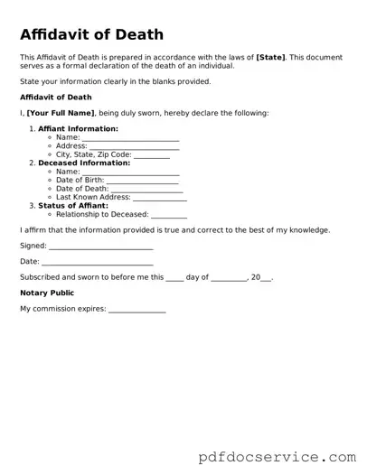 Blank Affidavit of Death Form