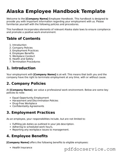 Printable  Employee Handbook Template for Alaska