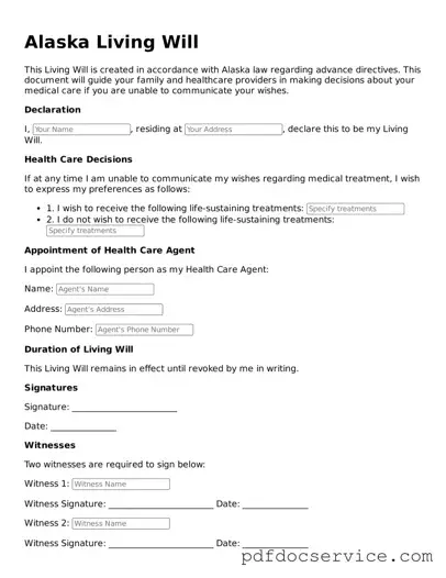 Printable  Living Will Template for Alaska