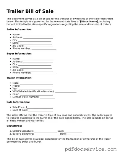 Blank Trailer Bill of Sale Form