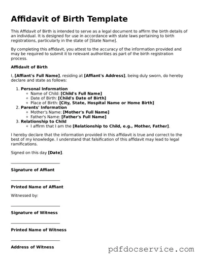 Blank Affidavit of Birth Form