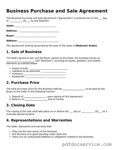 Blank Business Purchase and Sale Agreement Form