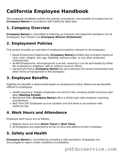 Printable  Employee Handbook Template for California