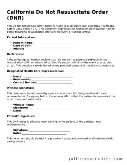 Printable  Do Not Resuscitate Order Template for California