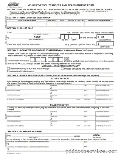 Fill Your California Fotm Reg 262 Form