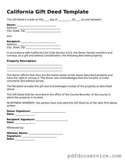 Printable  Gift Deed Template for California