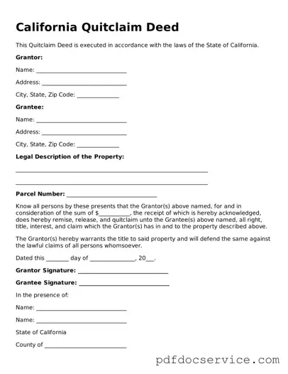Printable  Quitclaim Deed Template for California