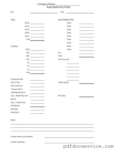 Fill Your Cash Drawer Count Sheet Form