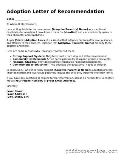 Blank Adoption Letter of Recommendation Form
