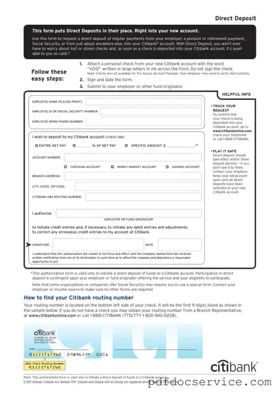 Fill Your Citibank Direct Deposit Form