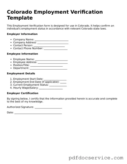 Printable  Employment Verification Template for Colorado