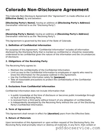 Printable  Non-disclosure Agreement Template for Colorado