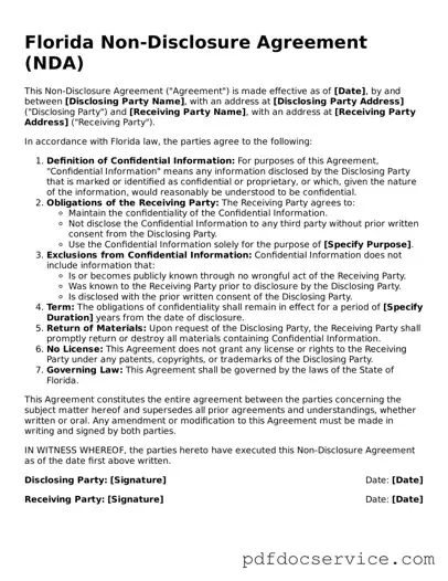 Printable  Non-disclosure Agreement Template for Florida