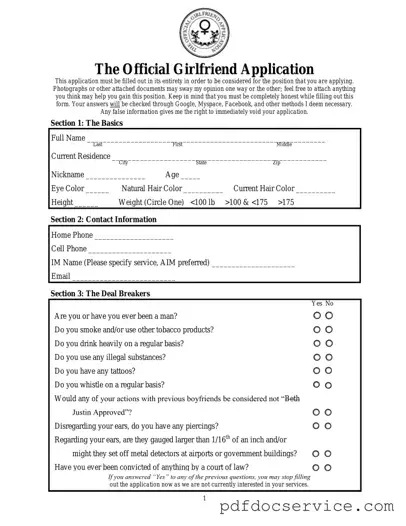 Fill Your Girlfriend Application Form
