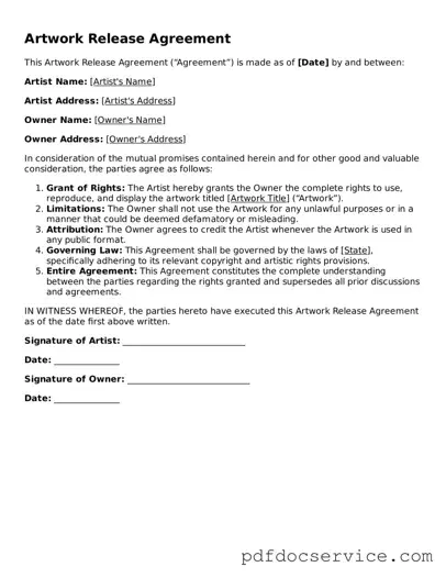 Blank Artwork Release Form