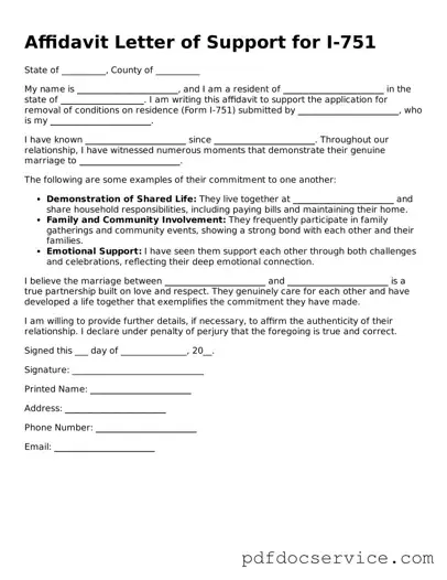 Blank Affidavit Letter of Support for I-751 Form