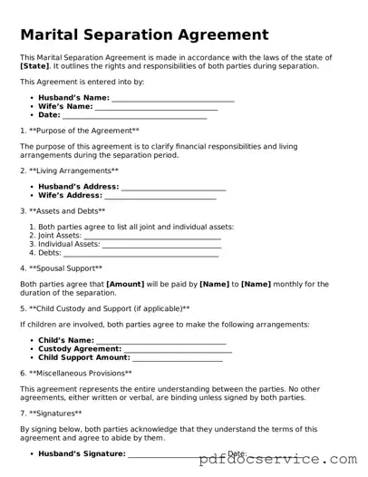 Blank Marital Separation Agreement Form