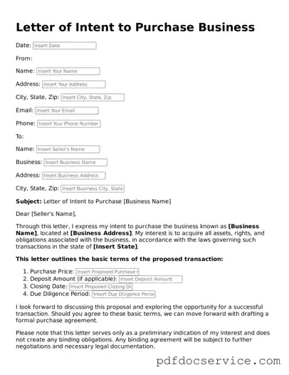 Blank Letter of Intent to Purchase Business Form